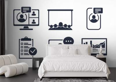 video conference icon. people on computer screen. home office in quarantine times. digital communica Wall mural