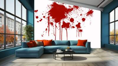 Red paint stains on a white background , Flowing paints on a white wall . Wall mural