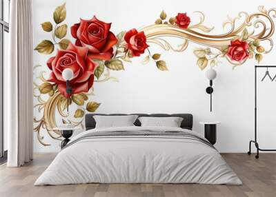 a background frame design with red roses. Wall mural