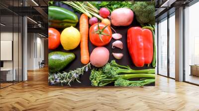 Top flat lay view of fresh organic vegetables Wall mural