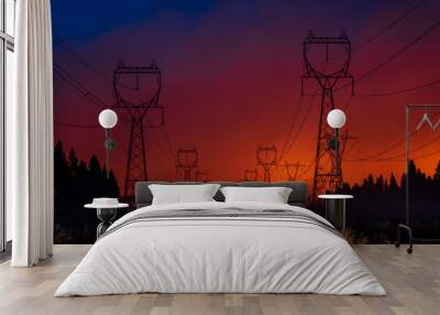 Wildfire Burning Under Power Grid Wall mural