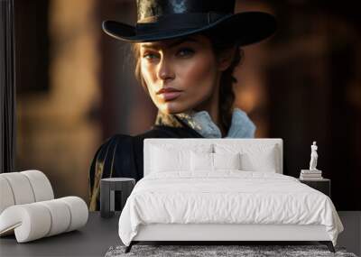 Western Elegance: The Tale of an 1880's Lady Gunslinger Wall mural