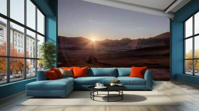 sunrise over the mountains in rural Mongolia Wall mural