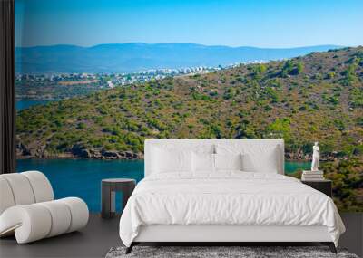 Beautiful Mediterranean landscape with Aegean sea and green hills Wall mural