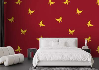 seamless red pattern with yellow butterflies Wall mural