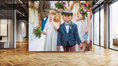 The little joyful children standing together outdoors Wall mural