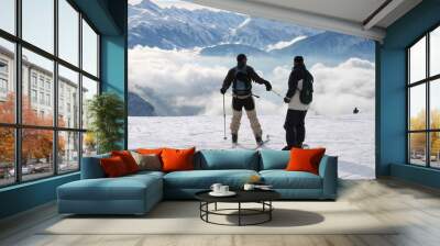 skieurs haute montagne - concept entraide, risque, equipe Wall mural