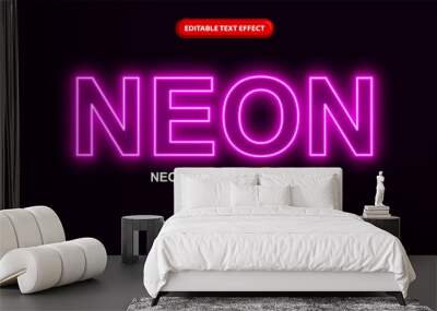 Neon editable text effect template, pink neon light text style effect Wall mural