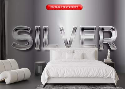 Silver editable text effect template, luxury silver metal effect font style Wall mural