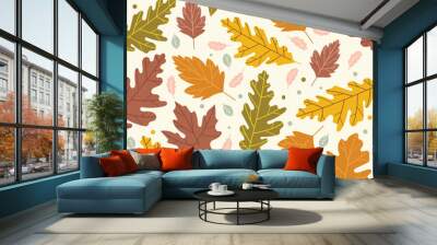 Isolated autumn leaves pattern. Floral doodle vector illustration. Wall mural