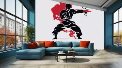 Martial arts silhouette character logo illustration. Foreign word in japanese means Karate.	 Wall mural