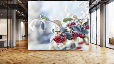 snowy rowan berries Wall mural