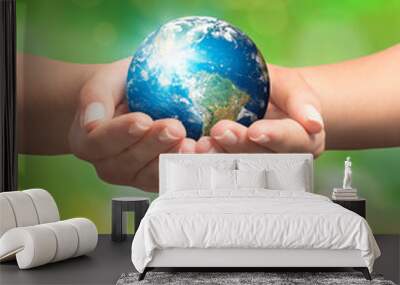 Woman hands holding earth. Save the earth concept. Wall mural