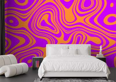 Hippie trippy retro background for psychedelic 60s 70s parties with bright acid rainbow colors and groovy liquid pattern in pop art style. Color waves print. Wall mural