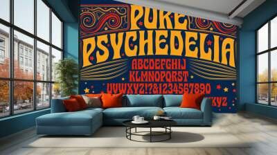 A 1960s style psychedelic alphabet with swirly line art designs Wall mural