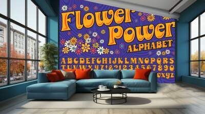 A Flower Power Hippie Themed Font; This Alphabet is in the Style of Late 60s and Early 70s Psychedelic Artwork and Lettering Wall mural