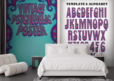 A psychedelic sixties poster template in vintage hippie style, with a matching alphabet design. Wall mural