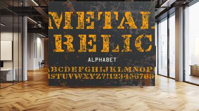 A Stencil Alphabet in the Style of Military Relics, with Heavy Grunge Effects Wall mural