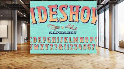 An ornate and colorful alphabet that might be used at a theme park, food stand, county fair, rodeo, poster, antique show, etc. Wall mural