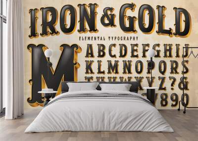 An Ornate Antique Styled Alphabet with Gilded Edges and Black Interior Wall mural