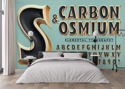 Carbon and Osmium is a 3d elegant alphabet design with beveled and incised details. Posh and luxurious, this font is appropriate for high-end logos and insignias. Wall mural