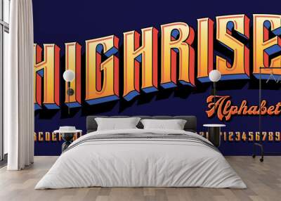 Highrise is a tall condensed font with old world detailing and vivid colors; vintage sign painter retro lettering. Wall mural