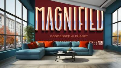 Magnified Condensed Tall Vector Alphabet. This Unique Narrow Lettering Font has Subtle Reflective and 3d Effects and Unusual Character Designs. Wall mural