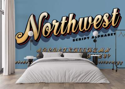 Northwest is a vintage style script with colorful layered 3d effects. Great for t-shirt designs and screen printing in general. Wall mural