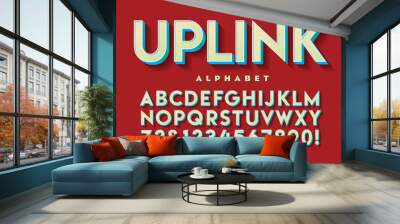 Uplink sans serif 3d style alphabet in blue and green hues. Wall mural