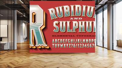 Vector Alphabet of Ornate Capital Letters and Numbers. 3d Effect Font with a Circus, Carnival, Old West, Hipster, or Victorian Vibe. Rubidium and Sulphur Lettering with Striped Two Tone Effect. Wall mural