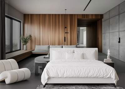 Minimalist Interior design with wooden and concrete wall Wall mural