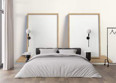 two vertical wooden wall frames on white background Wall mural