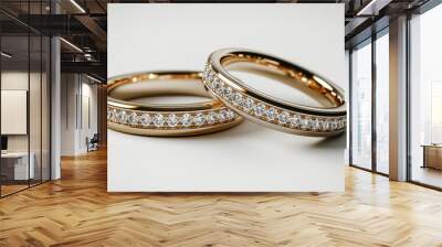 Two gold wedding bands infinity rings marriage proposal background concept Wall mural