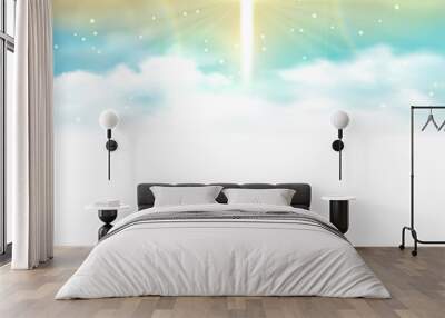 Background with shining across and heaven with white clouds. Vector illustration, eps10. Wall mural