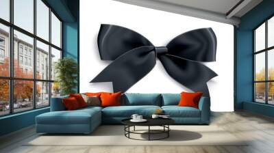 Realistic satin black bow knot. Vector illustration icon isolated on white. Wall mural