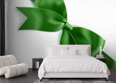 Realistic satin green bow knot on ribbon. Vector illustration icon isolated on white. Wall mural