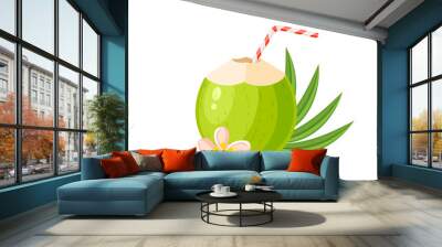 Young green coconut water drink. Vector illustration cartoon flat icon isolated on white. Wall mural