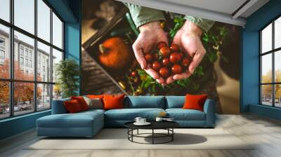 Organic vegetables on wood Wall mural