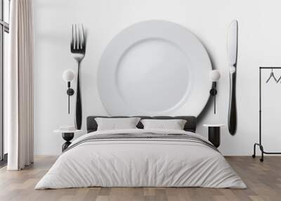 white plate, fork and knife Wall mural