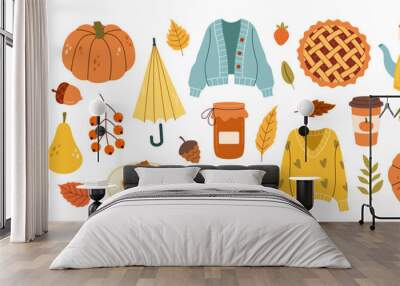 Autumn vector set of illustrations on a white background Wall mural