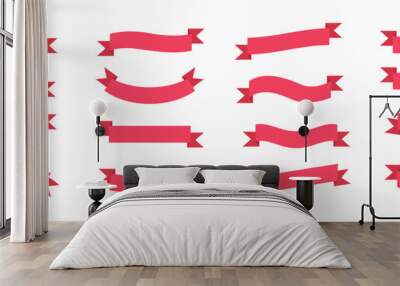 Red ribbon flat set. Banner vector  Wall mural