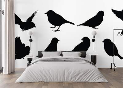 Set of black bird silhouettes. Vector elements for design.  Wall mural