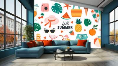 Set of summer beach stickers. Tropical elements Wall mural