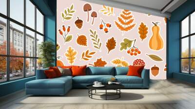 Vector Autumn Botanical Sticker Set for Scrapbooking, Design Wall mural