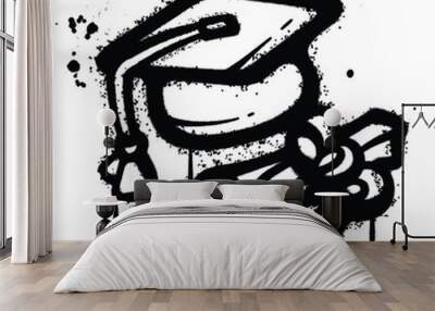 Black and White Graffiti Spray Painted graduation hat Wall mural