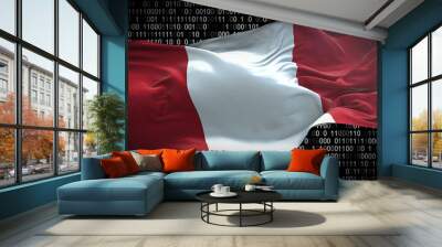 Binary code on flag of Peru. Program source code or Hacker concept on Peruvian flag. Peru digital technology security, hacking or programming Wall mural