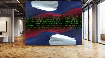 Laos flag - 3D realistic waving flag on matrix digital background with binary code Wall mural