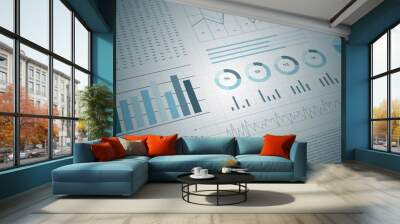 Statistics, financial market data, analysis and reports, numbers and graphs. Wall mural