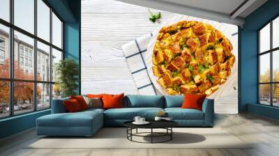 cheesy garlic bread, pull apart bread, top view Wall mural