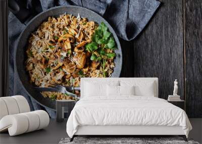 classic creamy mushroom risotto in a pan Wall mural